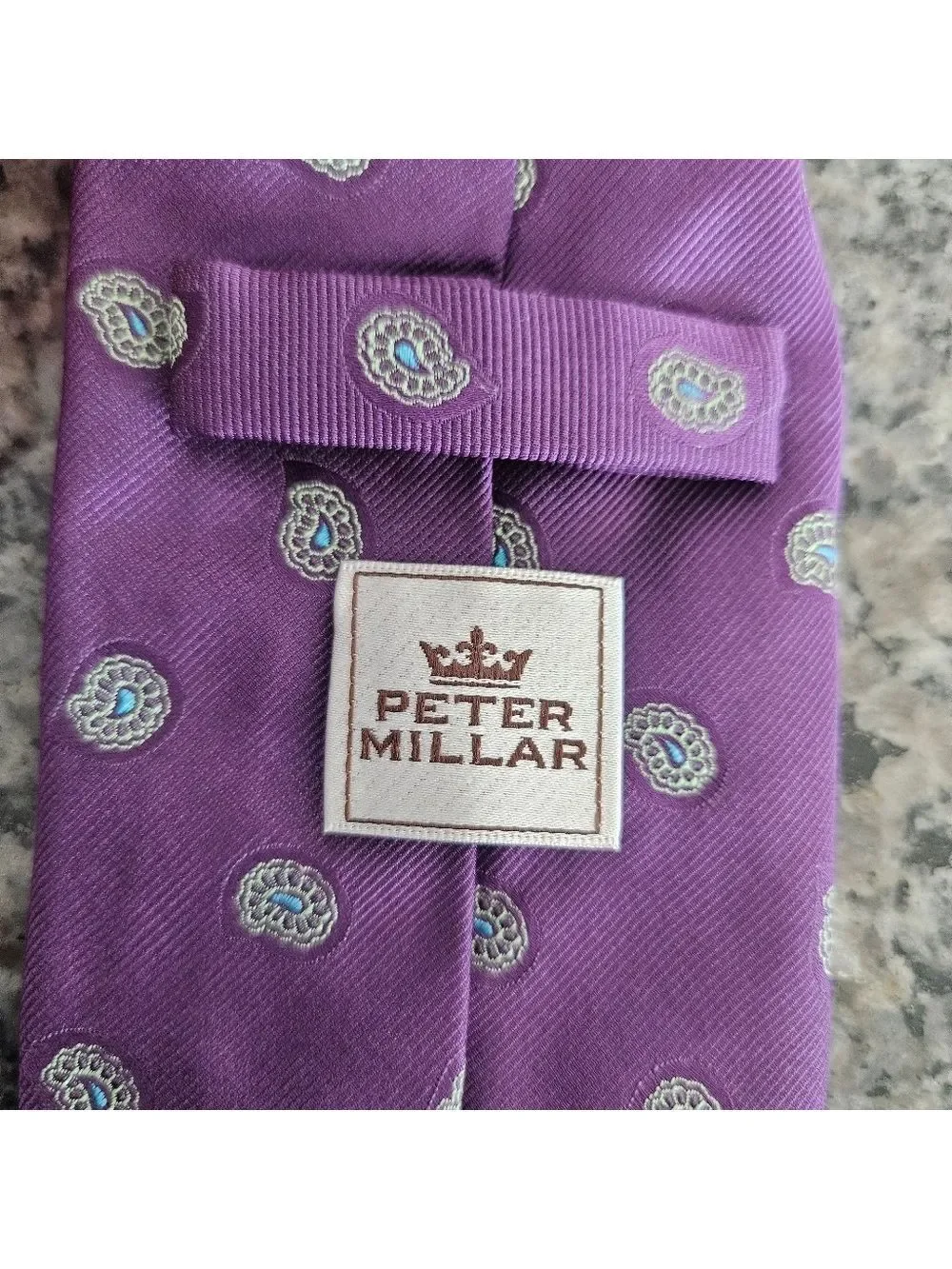 Peter Millar Men’s Silk Tie – Made in Italy – Purple Paisley – Like New